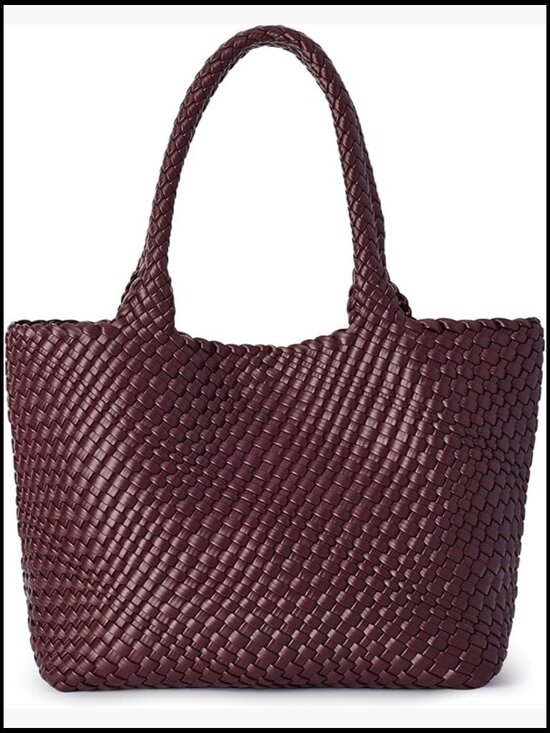 Handbags - Faux Leather Woven Tote Bag Top Handle Shoulder Bag Large Capacity Travel